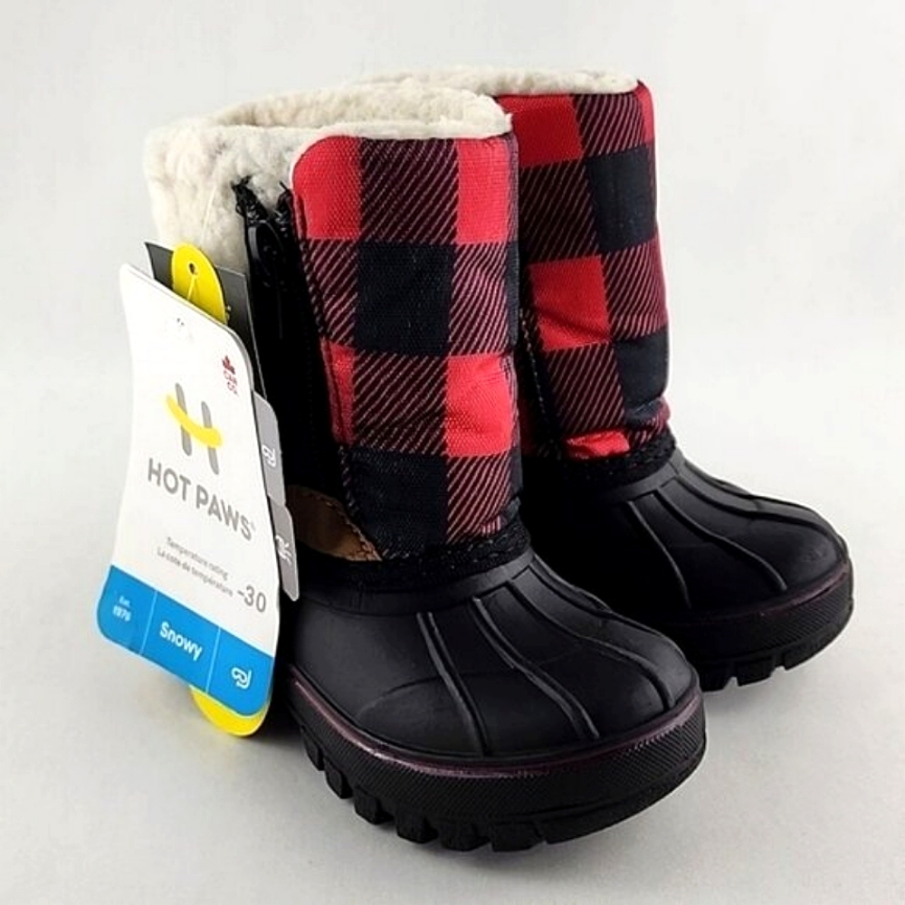 Hot Paws Kids Red Plaid Snow Boots Waterproof Insulated -30C Reflective Size 6